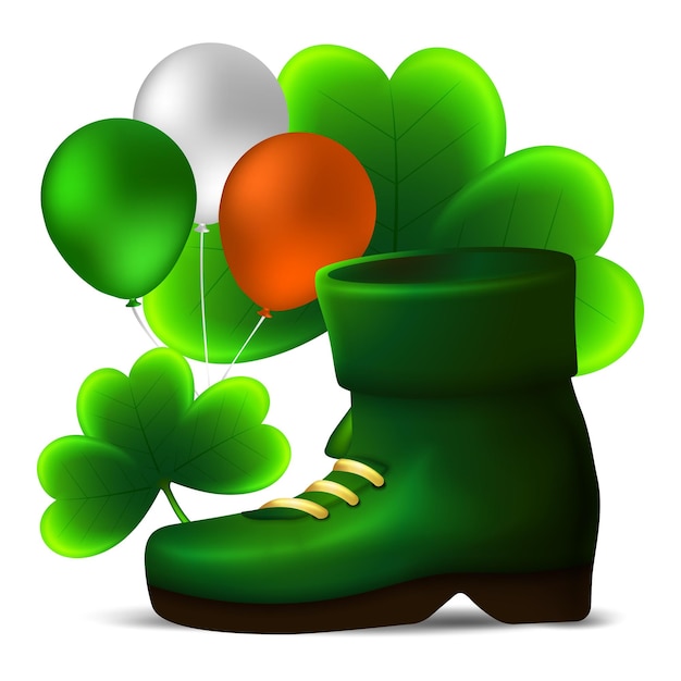 Vettore clipart del giorno di san patrizio con foglie di trifoglio verde e elementi di palloncini irlandesi