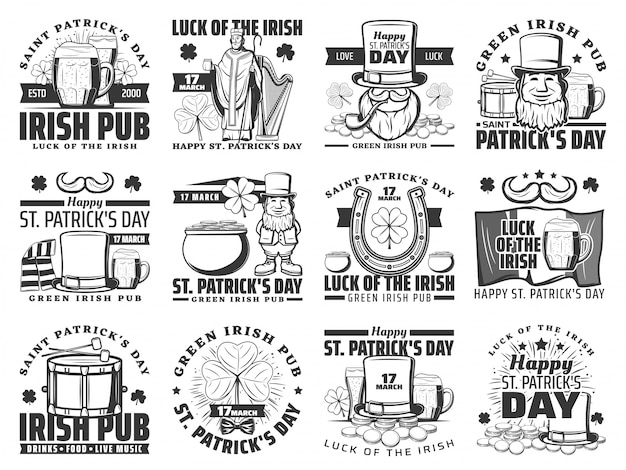 St patrick day irish holiday logo set