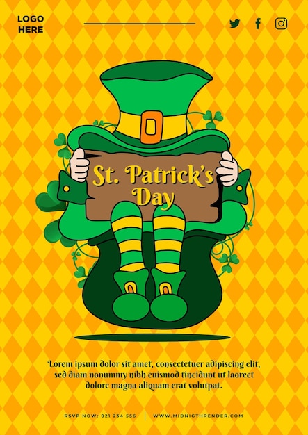 Vector st patrick day poster met oranje en gele achtergrond