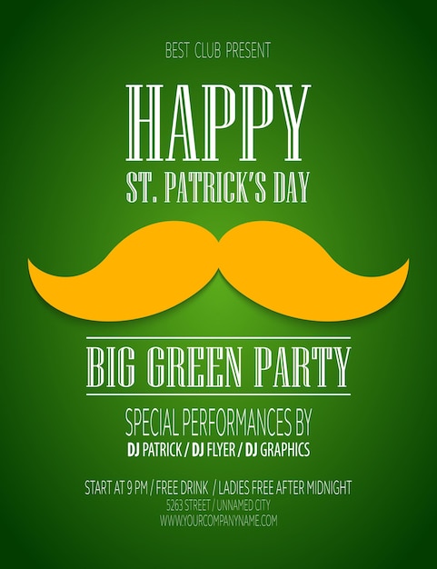 St. patrick day poster with a mustache and hat