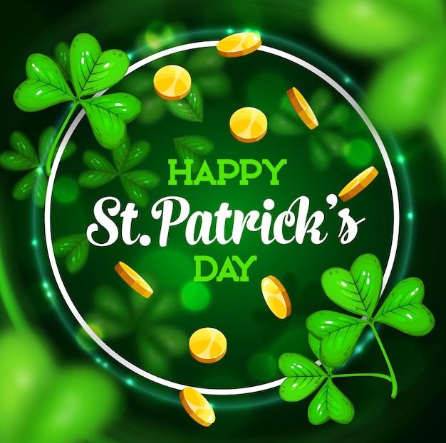 Vector st patrick day shamrock and leprechaun gold coins