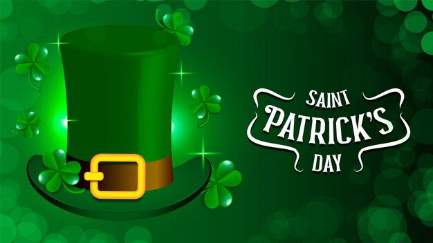 녹색 배경 위에 녹색 모자와 토끼풀 St.Patrick 휴일