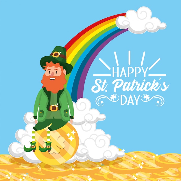 St patrick man met regenboog en gouden munten