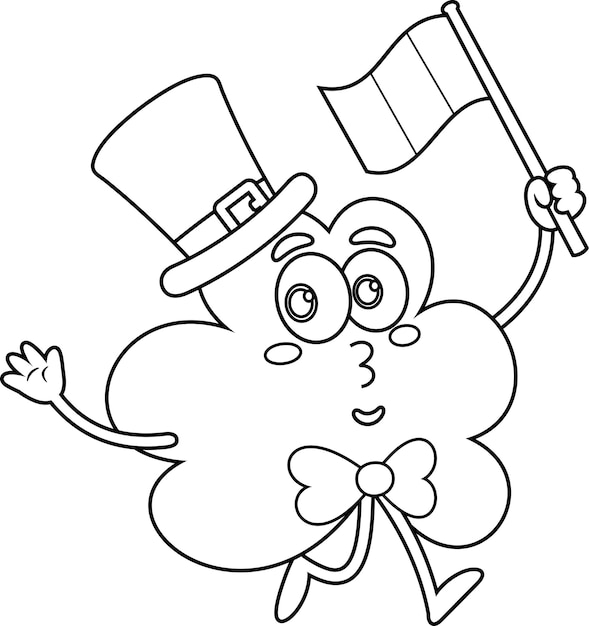 St. Patrick's Clover Leaf cartoon personage met een Ierse vlag