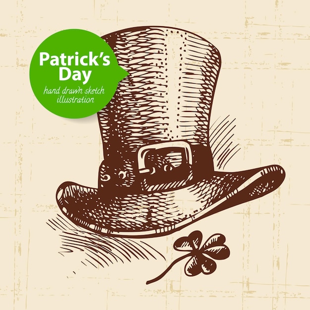 St. Patrick's Day-achtergrond met hand getrokken schetsillustratie en bellenbanner