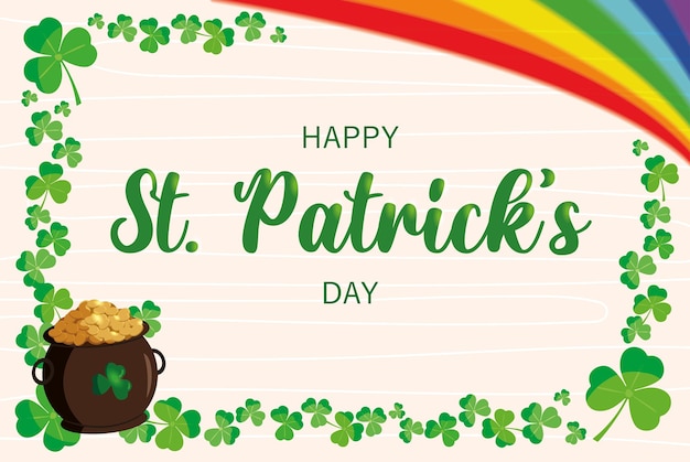 St Patrick's Day background Vector illustration with rainbow pot of gold and shamrock