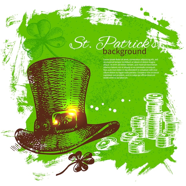 St. patrick’s day background with hand drawn sketch illustrations