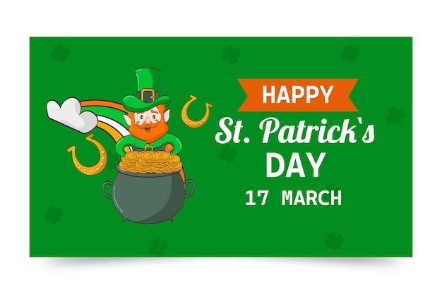 Vector st patrick's day banner a leprechaun and a pot of gold