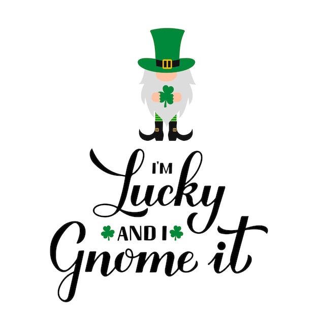 St Patrick's day belettering Cute cartoon leprechaun Funny Saint Patrick's day citaat Ik heb geluk en ik kabouter het Vector sjabloon voor spandoek poster wenskaart flyer ansichtkaart etc