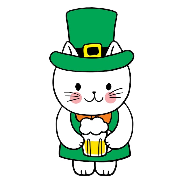 Vettore vettore del gatto del carattere sveglio del fumetto di giorno di st patrick.