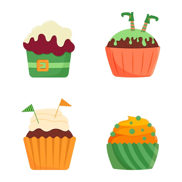 Vector st. patrick's day cupcakes, confectionery, set of sweets