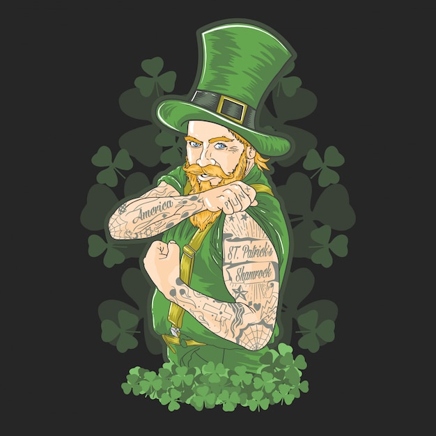 St. patrick's day green shamrock tattoo vector