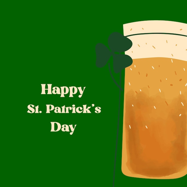 St Patrick s Day greeting card with stylized beer mug on green background