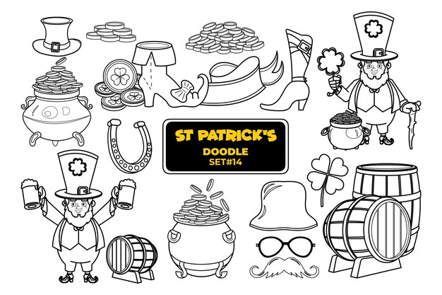 St Patrick's Day hand getrokken doodle illustratie set