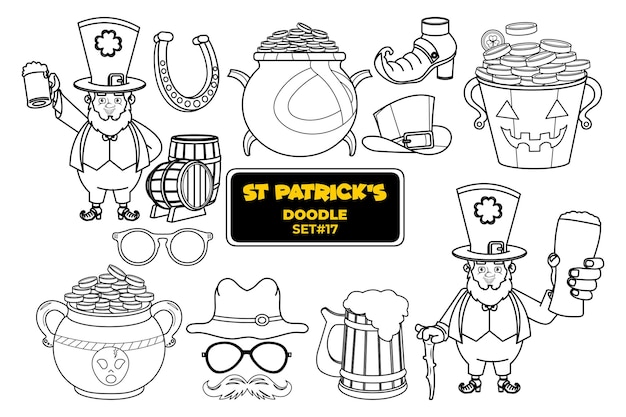 St patrick's day hand getrokken doodle illustratie set