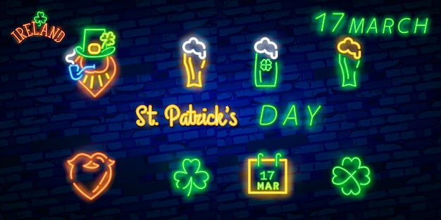 St. Patrick's Day icon set isolated.