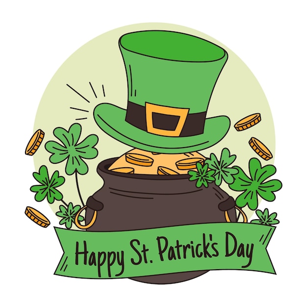 st. patrick's day illustration with hat and coins