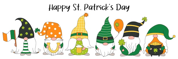 Vector st patrick's day irish gnomes with clover for good luck set cute gnomes