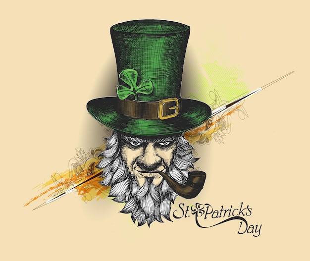 St Patrick's Day karakter kabouter met hoed baard rookpijp Vector illlustration