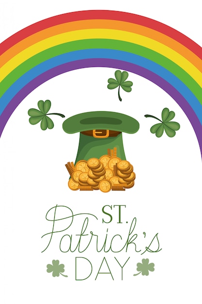 St patrick`s day label with rainbow icons