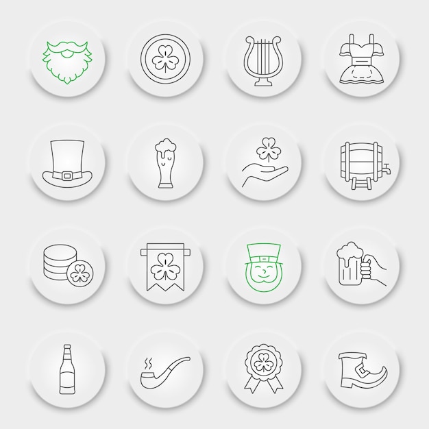 St Patrick s Day line icon set