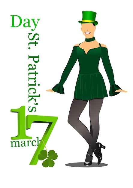 St Patrick's Day meisje in groene hoed dansen riverdance 3d vector illustratie