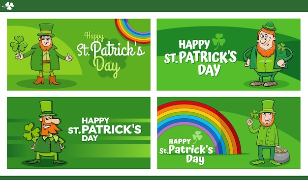 St. patrick's day ontwerpen set met cartoon leprechaun personage