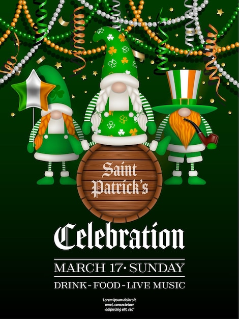 Vector st. patrick's day poster met grappige dwergen st. patricks day flyer met dwergen