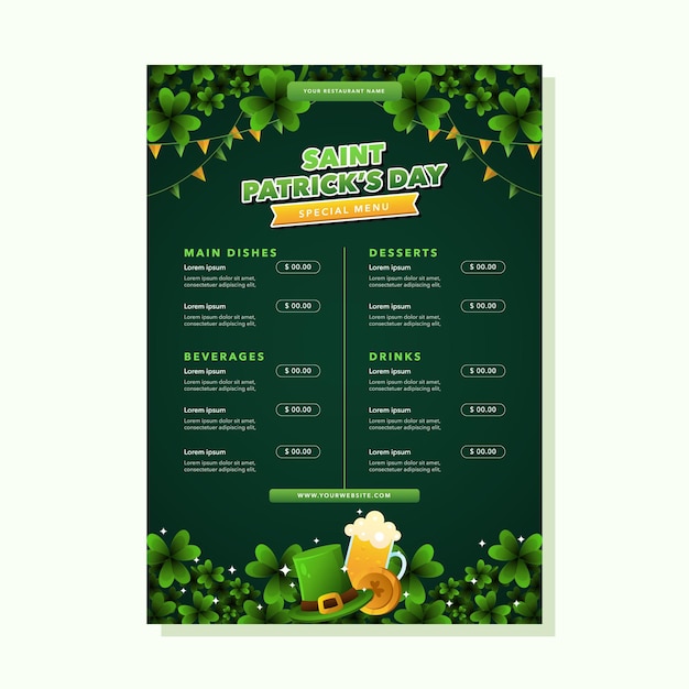 St patrick's day restaurant menu design template