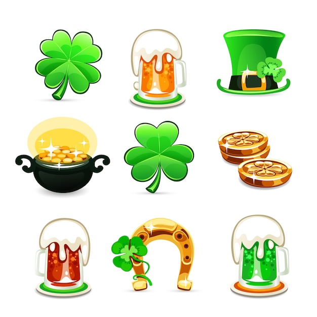 St.Patrick&#39;s Day&#39;s pictogrammen instellen op witte achtergrond