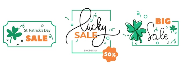 St patrick's day sale vector set banners irish national holiday background and template lettering
