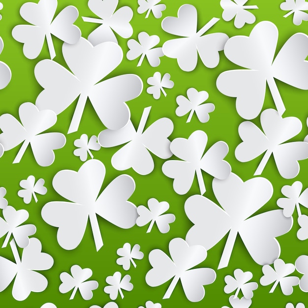 St. Patrick's Day Seamless Pattern Background With White Shamrock Leaves On Green