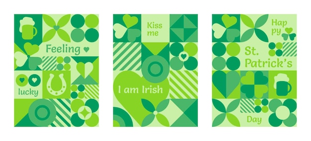 St Patrick's Day social media cover sjabloon in retro bauhaus stijl met abstracte geometrische elementen