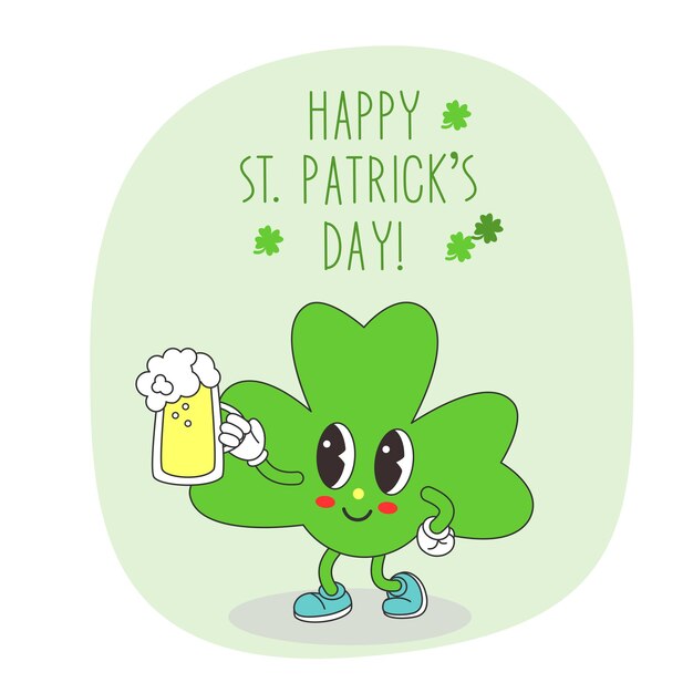 St. Patrick's Day vector geïsoleerde illustratie St. Patrick's Day ansichtkaart trefoil shamrock bier