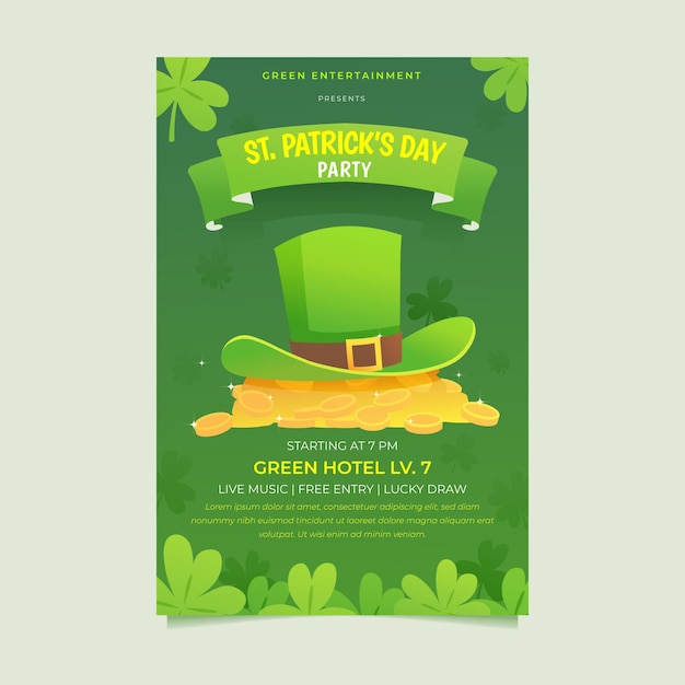 St. patrick's day verticale poster sjabloon met hoed en munten