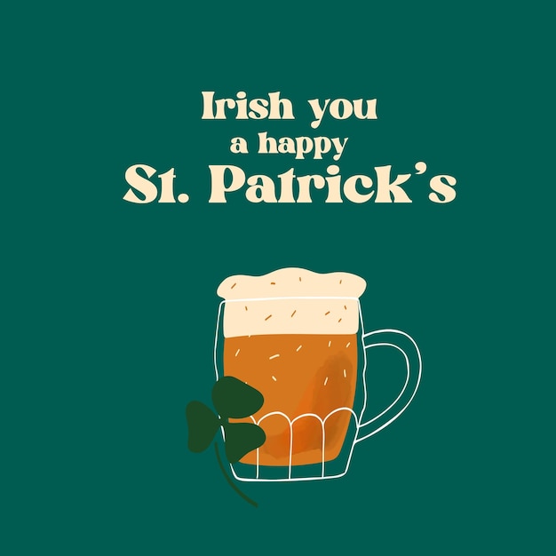 St Patrick's Day wenskaart met gestileerde bierpul op groene achtergrond