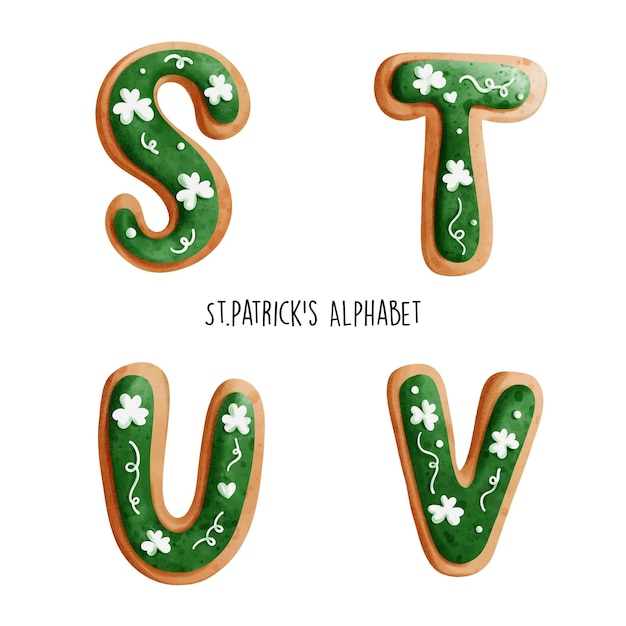 St patrick's watercolor alphabet vector illustration