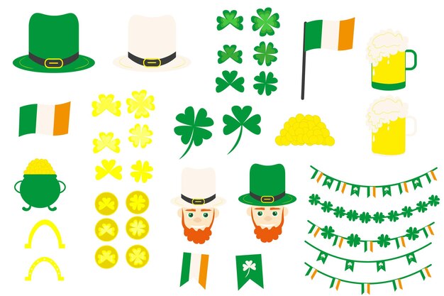 St patrick set on white background Patrick icon Happy st Holiday party template