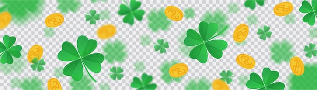 St. patrick shamrock banner a disegno con monete d'oro volanti su sfondo trasparente