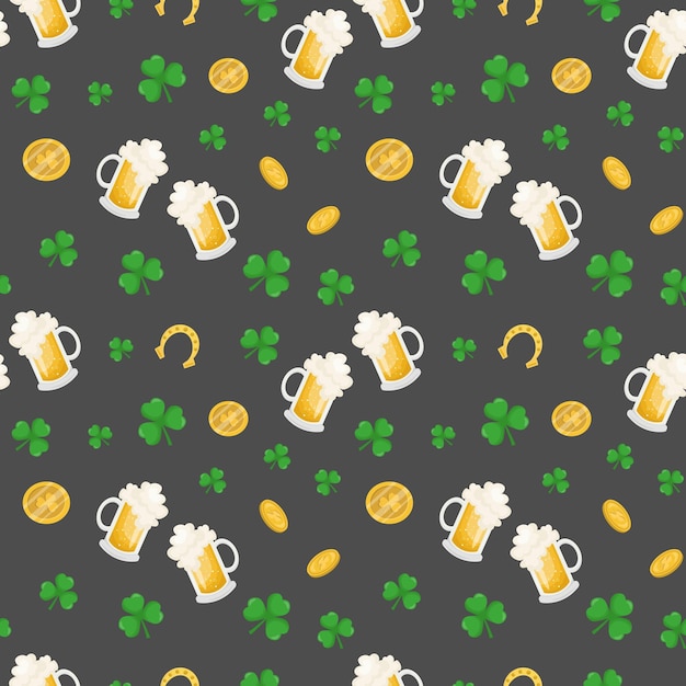St Patrick39s Day naadloos patroon met bierglazen munten klaver hoefijzers op donkergrijze kleur