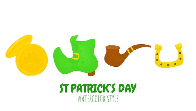 St patrick39s day watercolor element Set of cute st patrick39s cartoon illustration