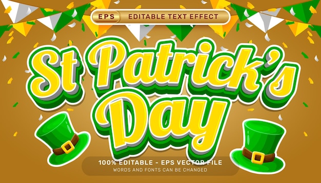 Vector st patricks dag 3d-teksteffect en bewerkbaar teksteffect met st patricks dag-element