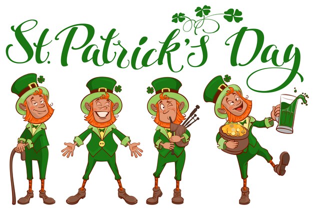 St. Patricks dag belettering tekst. Leuke cartoon man instellen