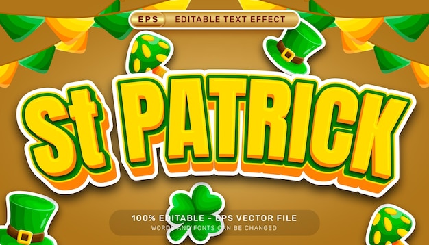 Vector st patricks day 3d text effect and editable text effect whit st patricks day element