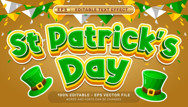 Vector st patricks day 3d text effect and editable text effect whit st patricks day element