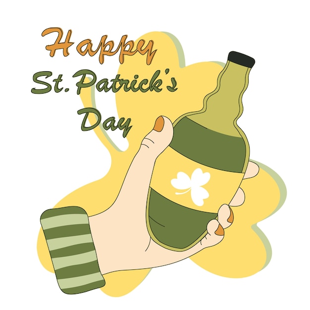 St patricks day banner happy st patricks day beer bottle hand holding bottle