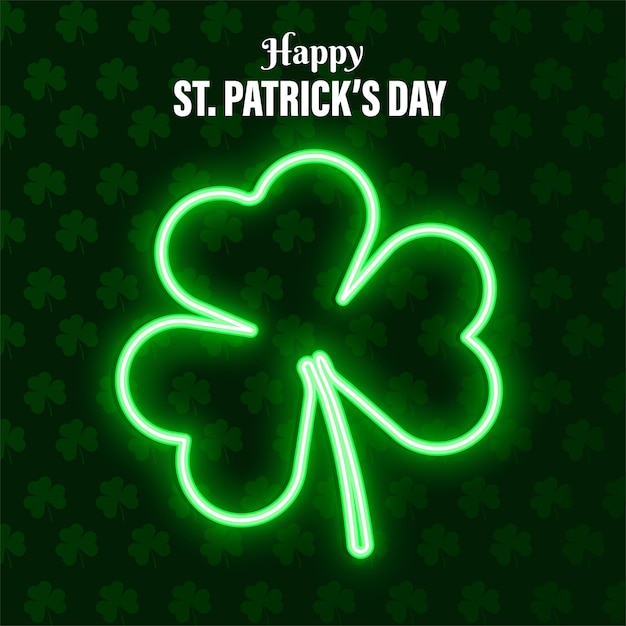 St patricks day celebration background design neon light vector illustration of three leaf clover