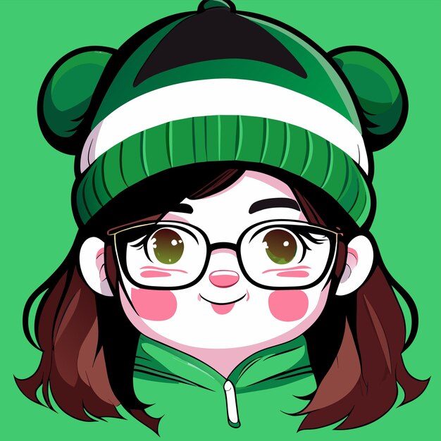 St patricks day cheerful chubby girl in winter beanie hat hand drawn cartoon sticker illustration