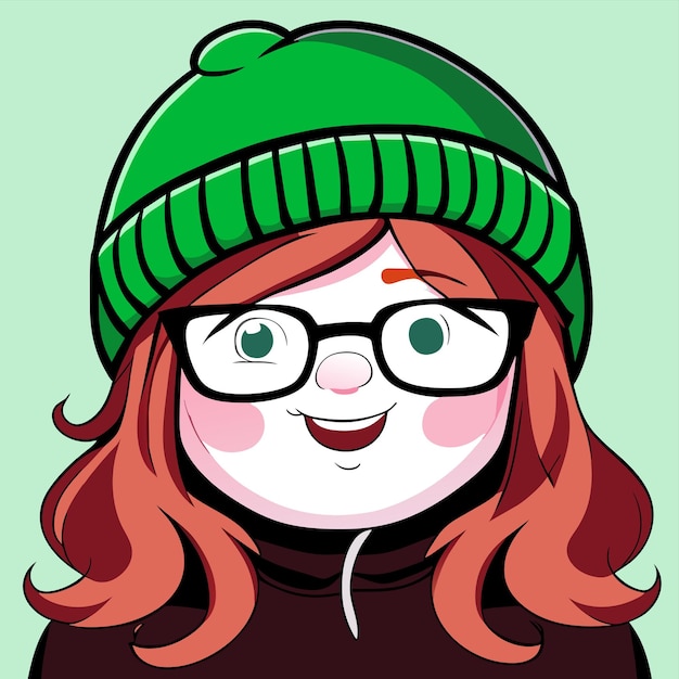 Vector st patricks day cheerful chubby girl in winter beanie hat hand drawn cartoon sticker illustration