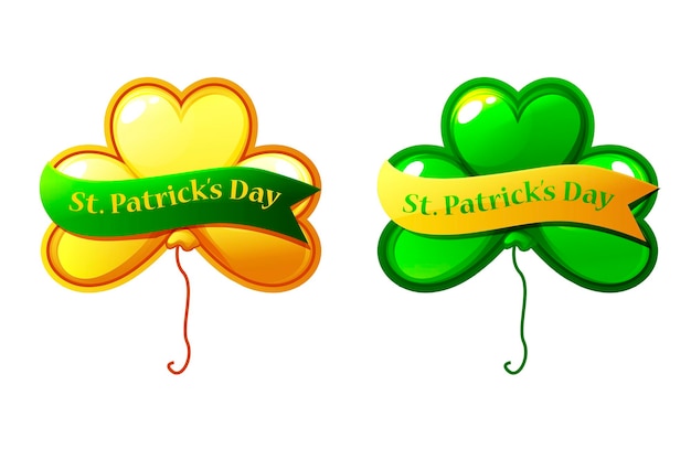 Vector st patricks day clover shaped balloons with ribbon